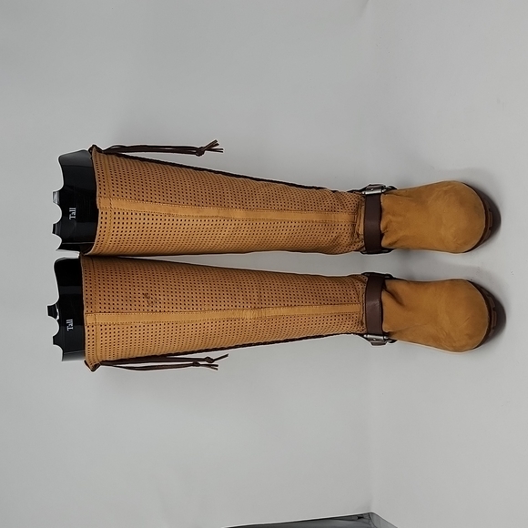 Anthropologie Bacio 61 Parpare Tan Perforated Leather Tall Ridding Boot Size 7 - Picture 2 of 6